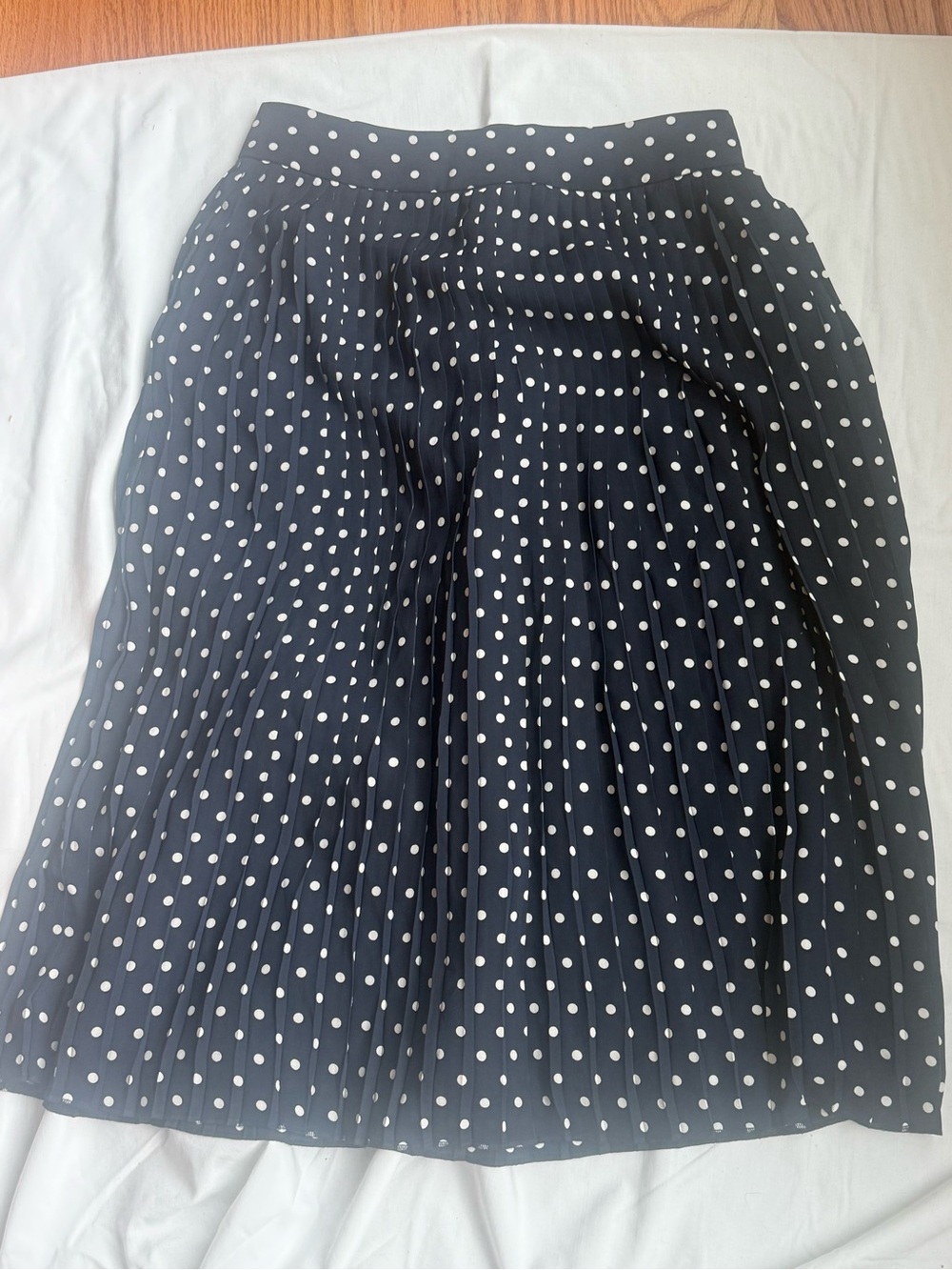 J. Crew Navy Midi Skirt with White Polka Dots